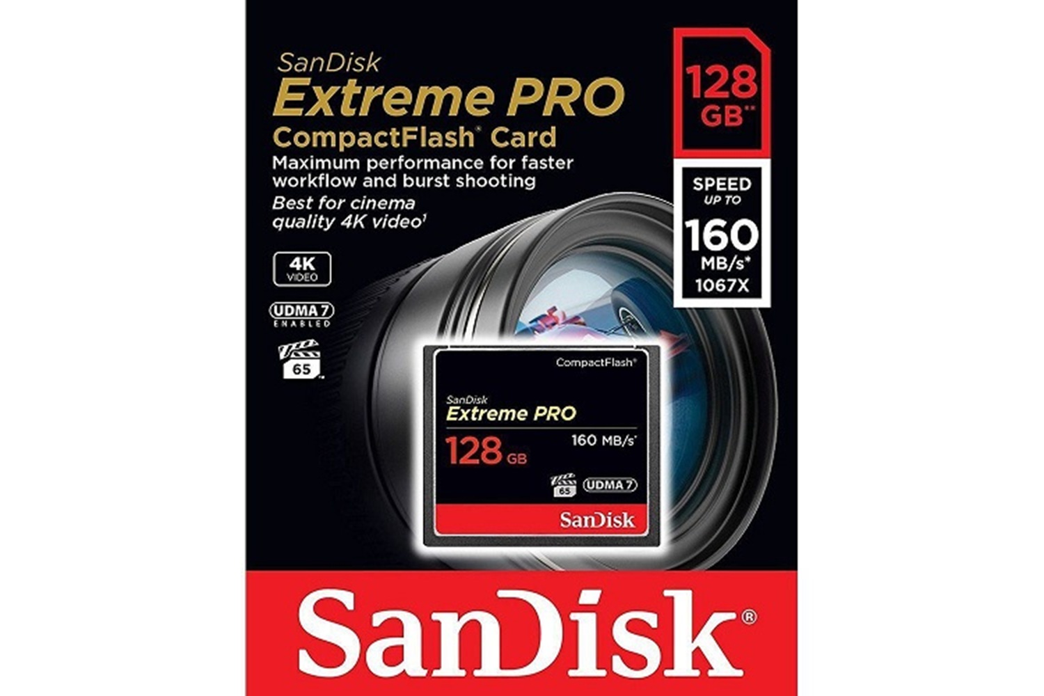 Sandisk Extreme Pro 128 GB 4K CF Compact Flash Hafıza Kartı 160mb/s