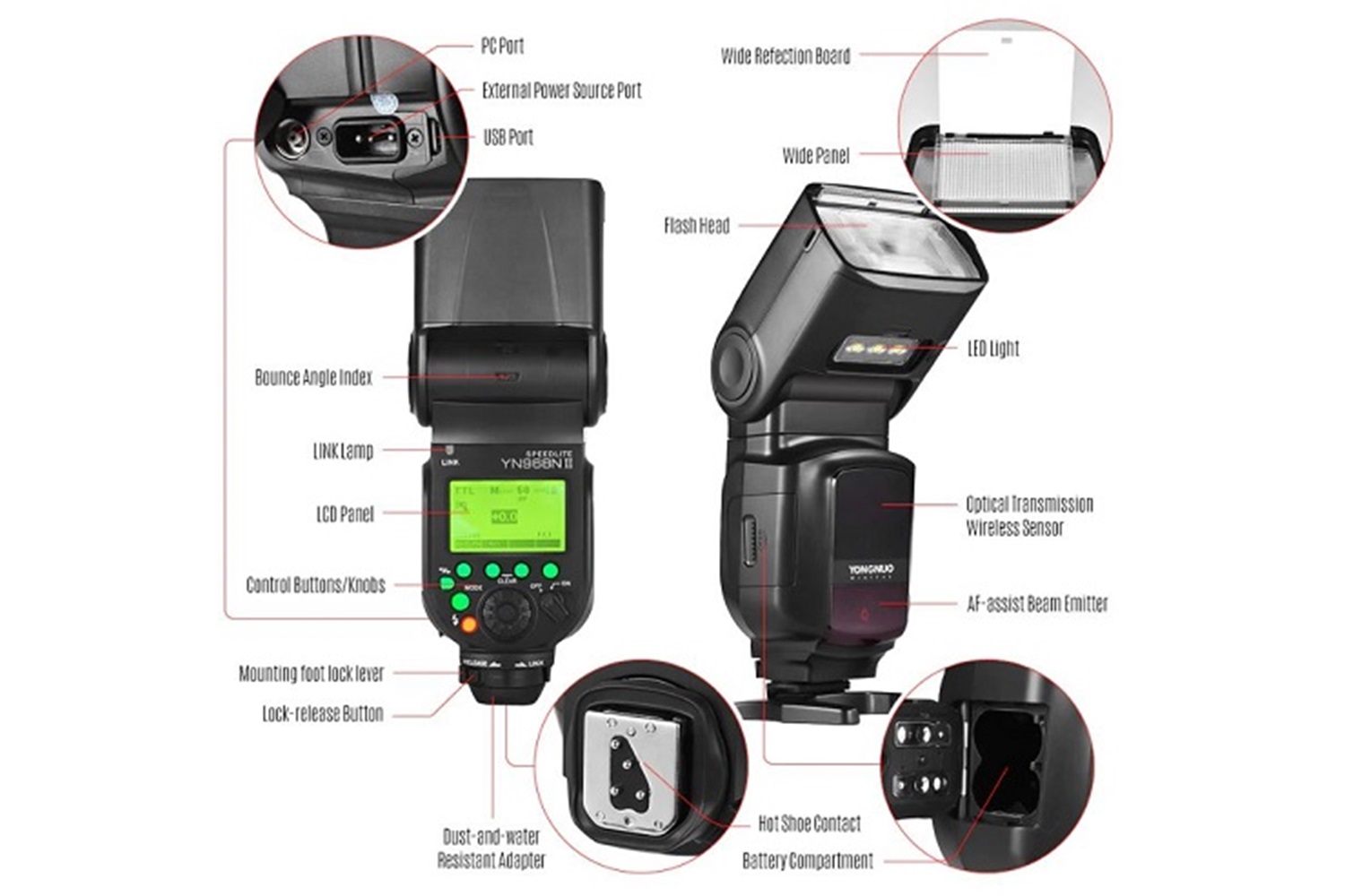 Yongnuo YN968N-II Nikon Uyumlu Dahili Led HSS TTL Tepe Flaşı