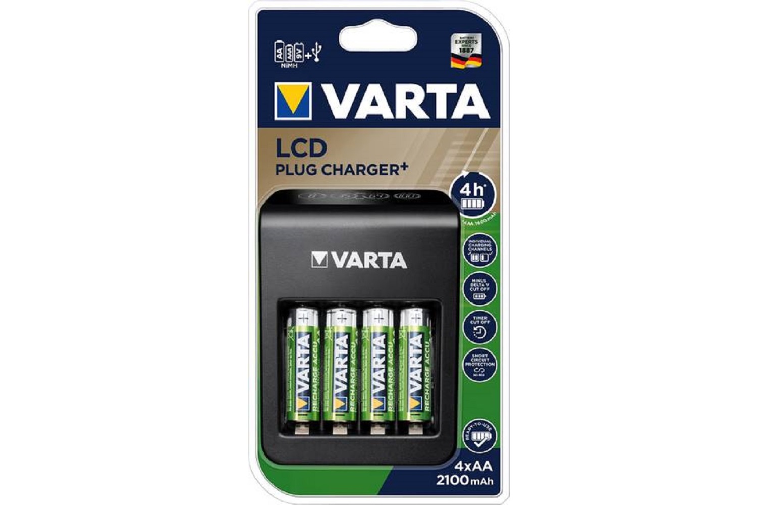 Varta LCD Plug+ Plus Şarj Cihazı + 4*2100 mAh AA Şarjlı Pil