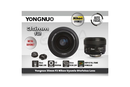 Yongnuo 35mm F2 Nikon Uyumlu Otofokus Prime Lens