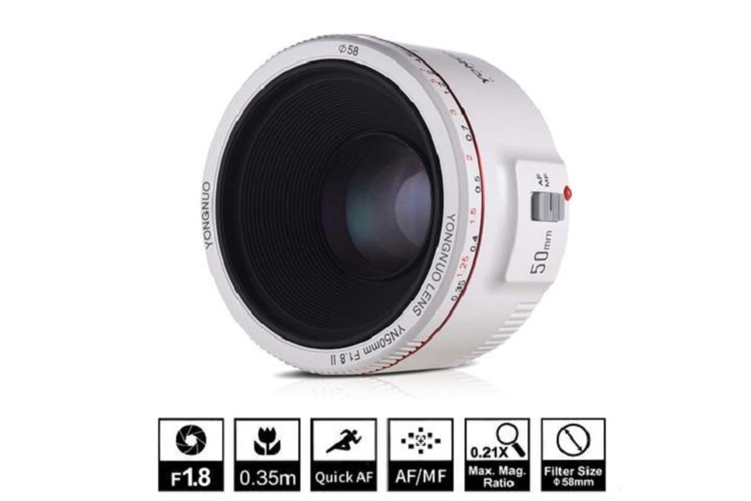 Yongnuo 50mm F1.8 II Canon Uyumlu Otofokus Prime Lens Beyaz
