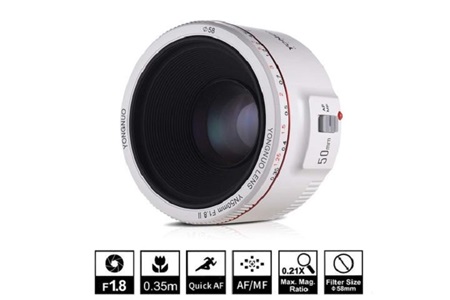 Yongnuo 50mm F1.8 II Canon Uyumlu Otofokus Prime Lens Beyaz