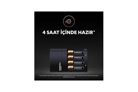 Duracell Cef14 4 Saat Pil Şarj Cihazı, 1 adet + 2'şer adet Şarj Edilebilir AA ve AAA Pil
