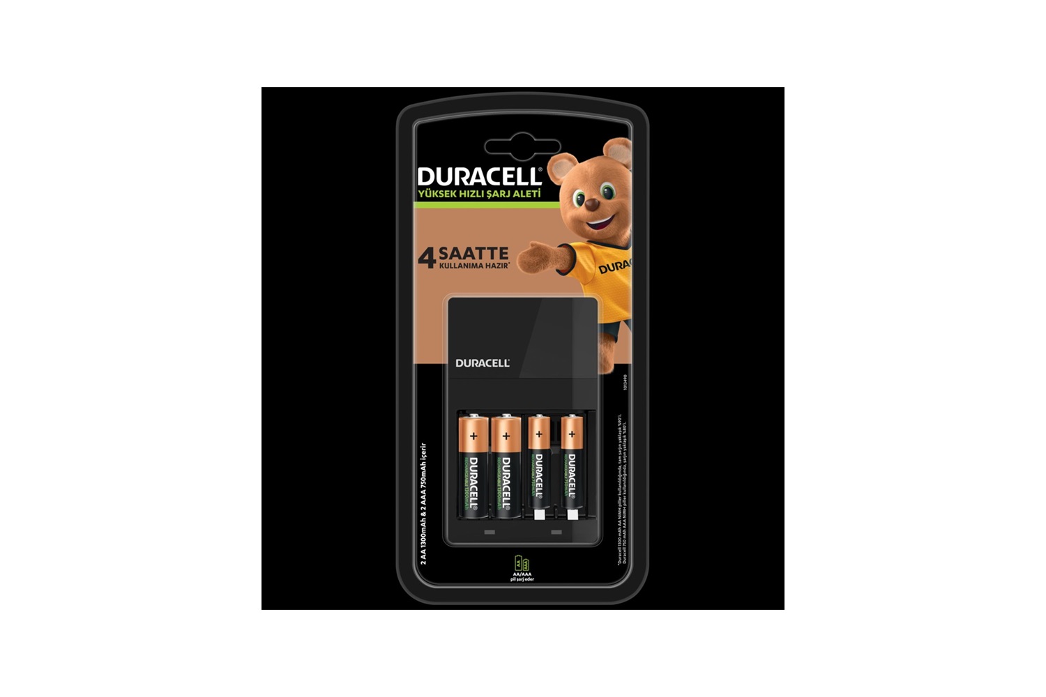 Duracell Cef14 4 Saat Pil Şarj Cihazı, 1 adet + 2'şer adet Şarj Edilebilir AA ve AAA Pil