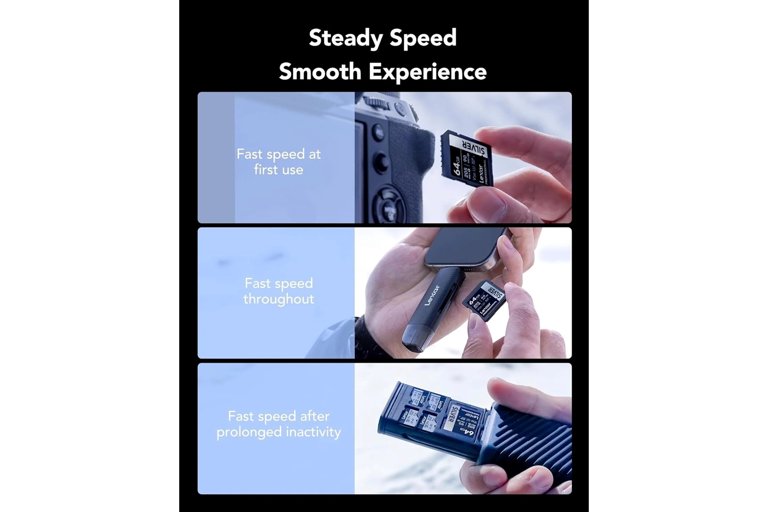 Lexar Silver 64 Gb U3 V30 4K SD Hafıza Kartı 205 mb/sLS DSILV064G-BNNNG