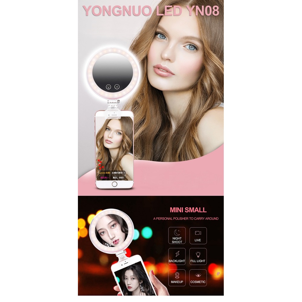 Yongnuo YN08 Mobil Ring Aynalı Led Işık 3200-5500K (Pembe)